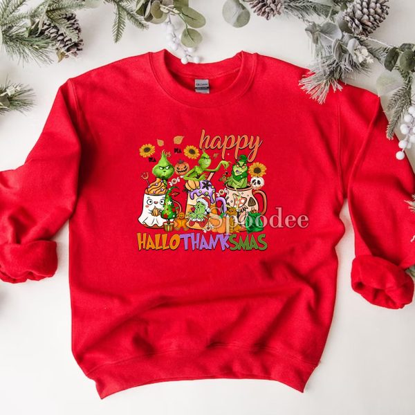 Happy Hallothanksmas Coffee Grinch Sweashirt