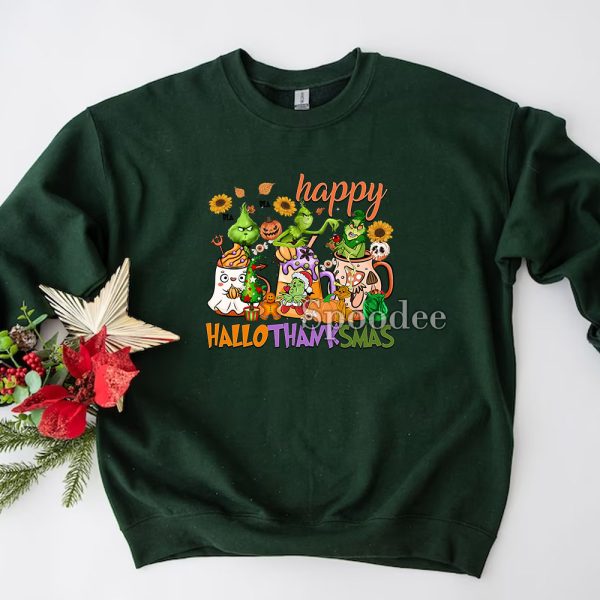 Happy Hallothanksmas Coffee Grinch Sweashirt