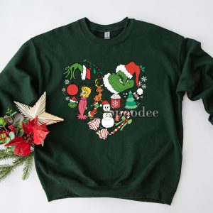 Merry Christmas Doodles Grinch Heart Sweashirt