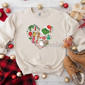 Merry Christmas Doodles Grinch Heart Sweashirt