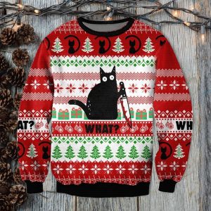 Funny Black Cat Christmas Ugly Sweater Gift For Lovers