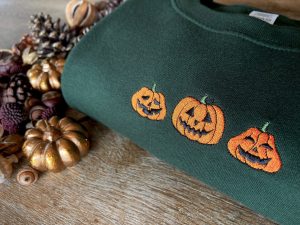 Halloween Pumpkin Face Embroidered Sweatshirt