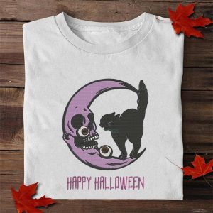 Happy Halloween Black Cat Moon Embroidered Sweatshirt