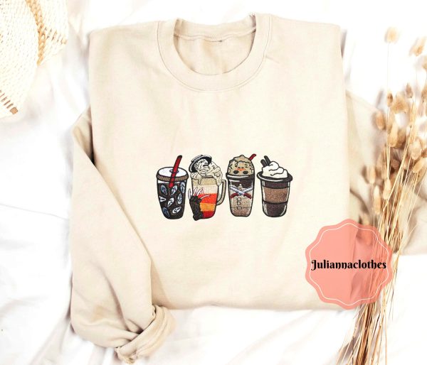 Horror Characters Coffee Embroidered Sweatshirt