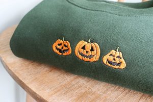 Halloween Pumpkin Face Embroidered Sweatshirt