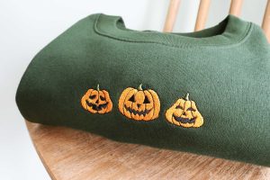 Halloween Pumpkin Face Embroidered Sweatshirt