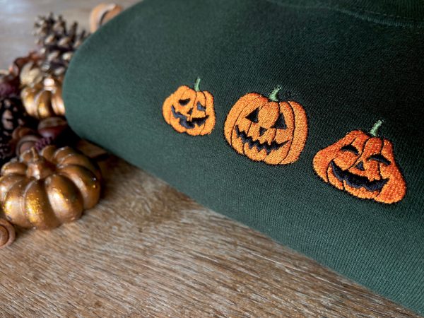 Halloween Pumpkin Face Embroidered Sweatshirt