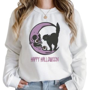 Happy Halloween Black Cat Moon Embroidered Sweatshirt