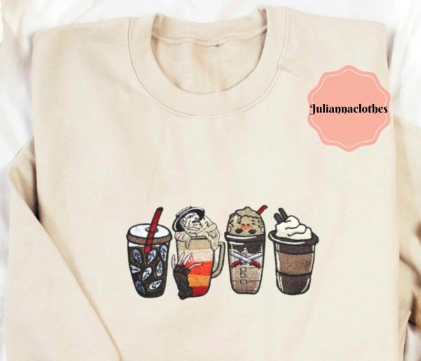 Horror Characters Coffee Embroidered Sweatshirt