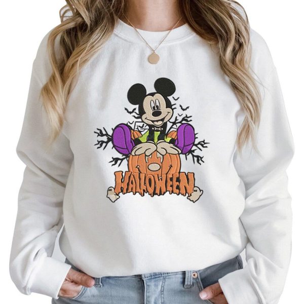 Mickey Mouse Pumpkin Halloween Embroidered Sweatshirt