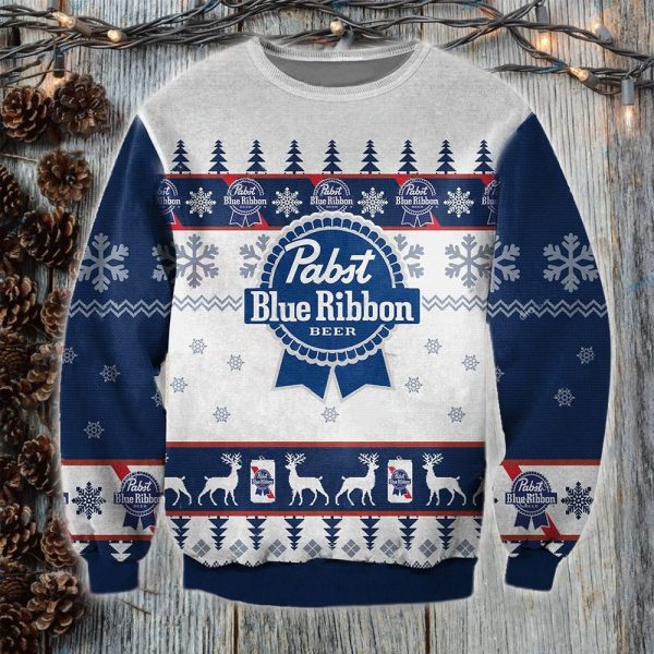 PBR Blue Ribbon Christmas Ugly Sweater