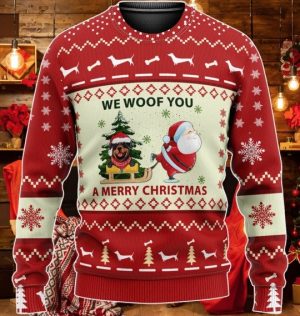 Rottweiler Santa Claus We Woof You A Merry Christmas Ugly Sweater