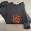 Happy Halloween Black Cat Moon Embroidered Sweatshirt