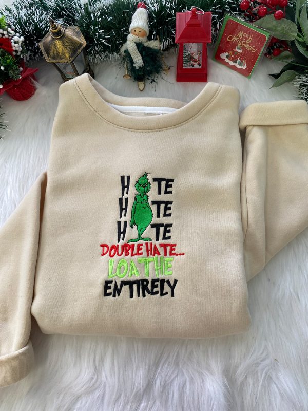 Grinch Hate Christmas Embroidered Sweatshirt